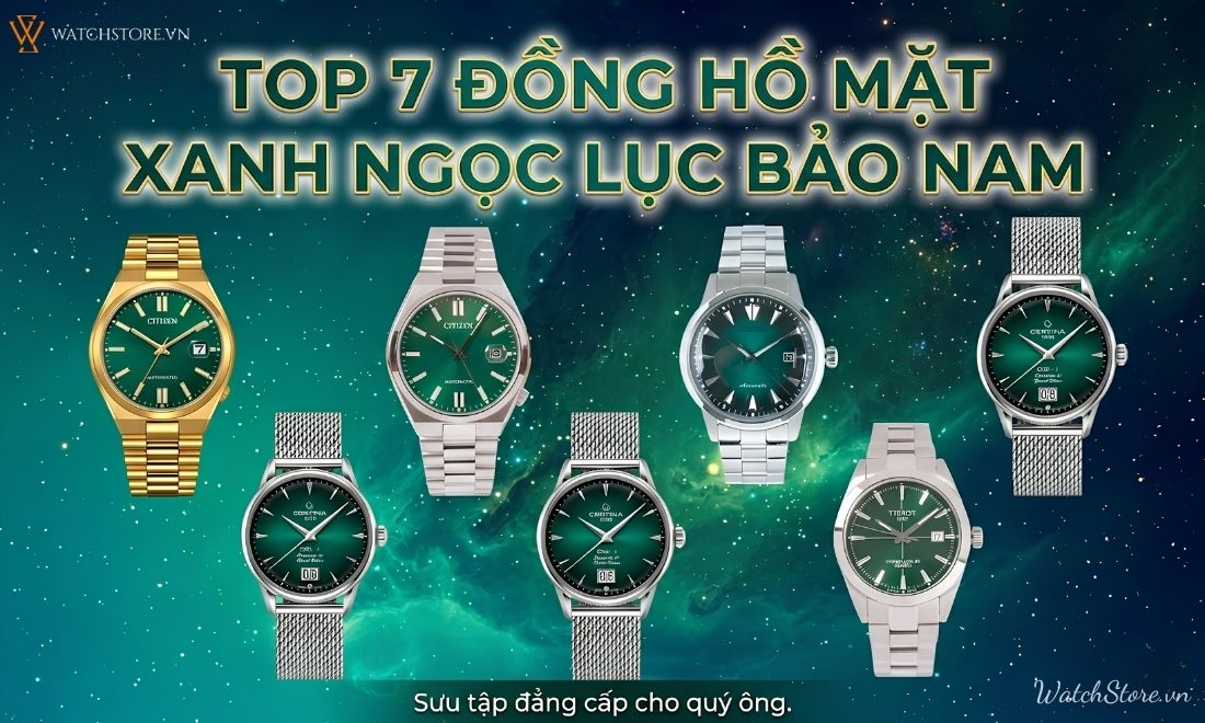 đồng hồ mặt xanh ngọc lục bảo nam