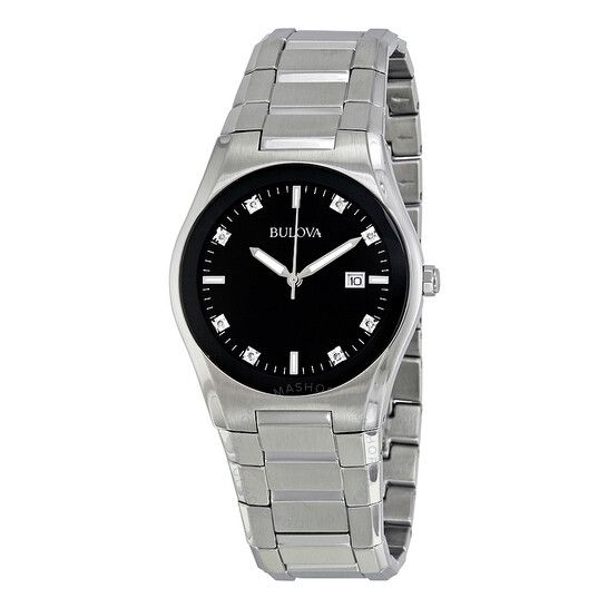 Bulova Mens Black Dial 8 Diamonds Bracelet Watch 96d104 1638345037596 1712575323