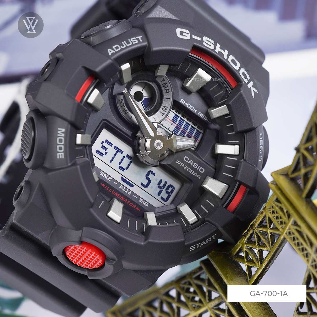 Toàn cảnh một chiếc G-Shock mạnh mẽ trên phông nền tươi sáng