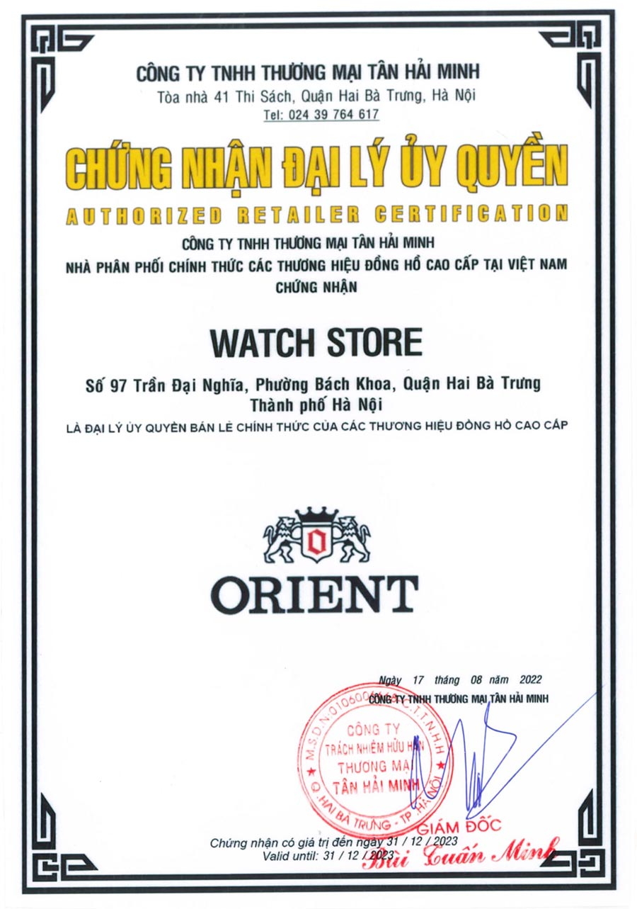Chứng nhận đồng hồ chính hãng Orient