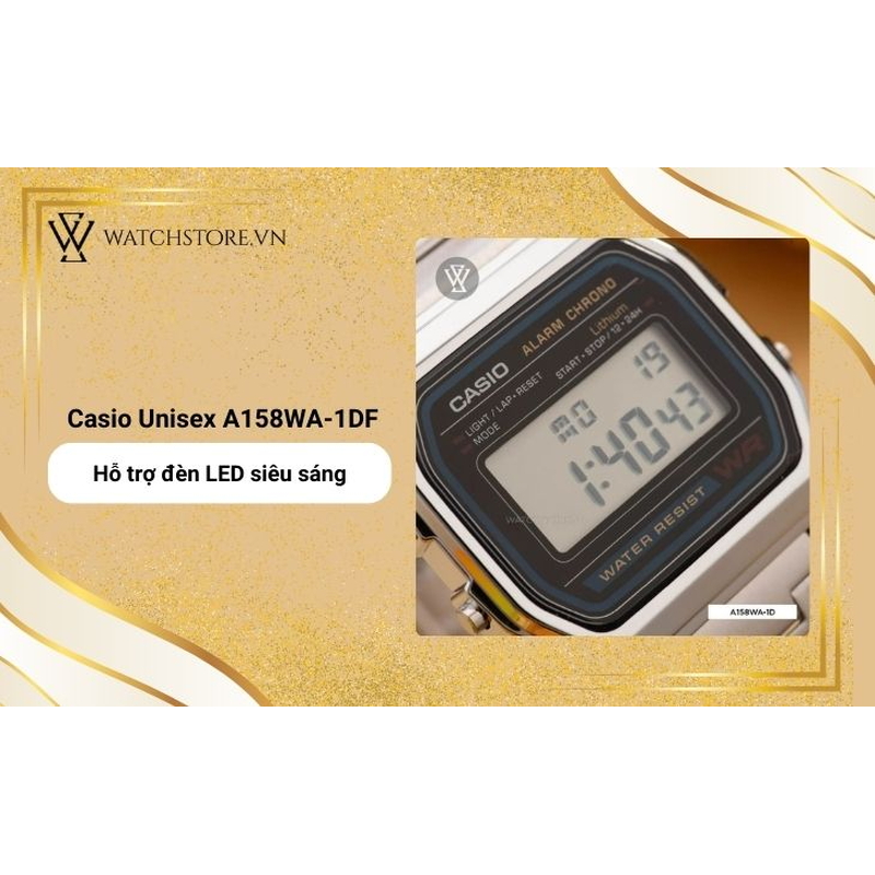 Đồng hồ Casio A158WA-1DF Unisex, Giá Mềm