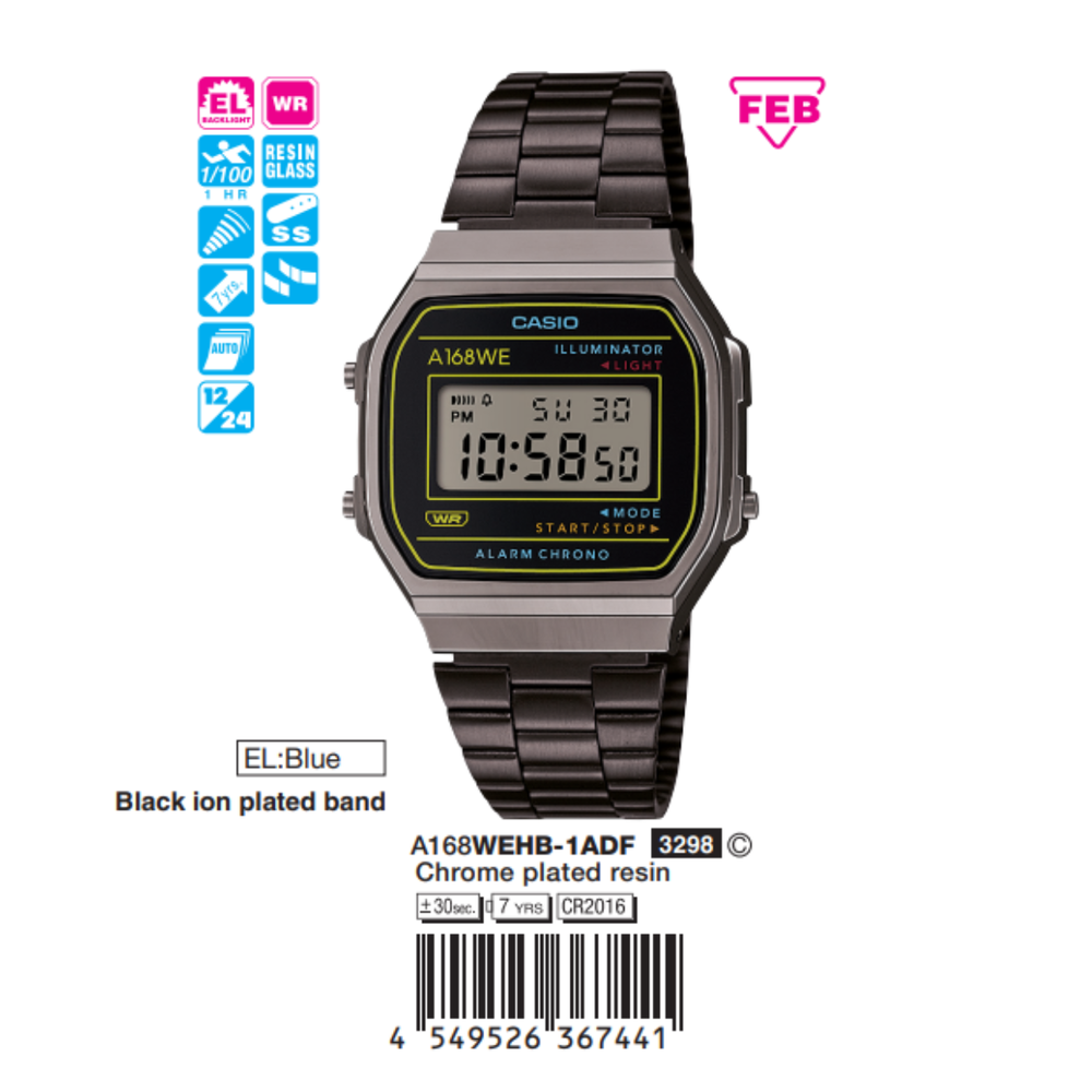 Casio - Unisex A168WEHB-1ADF Size 36.5mm