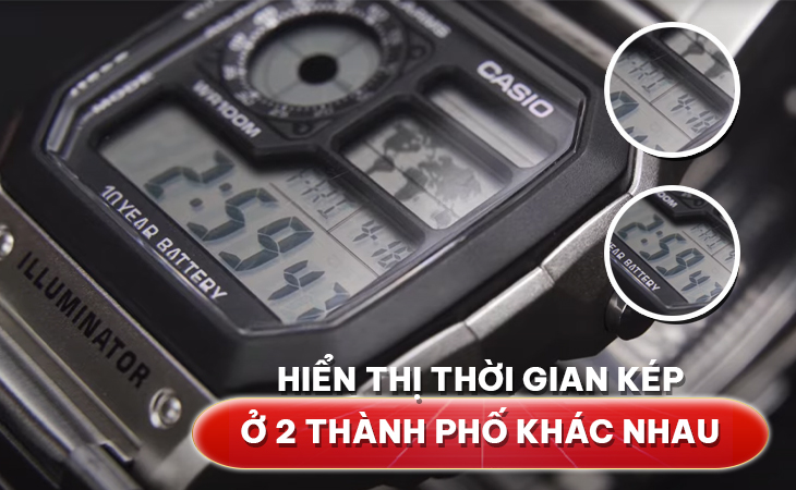 Casio AE-1200WHD-1AVDF hiện thời gian kép