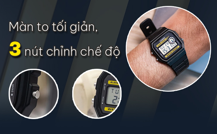 Casio F-94WA-9DG 3 nút chỉnh