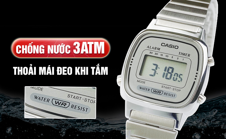 Casio LA670WA-7DF chống nước 3ATM