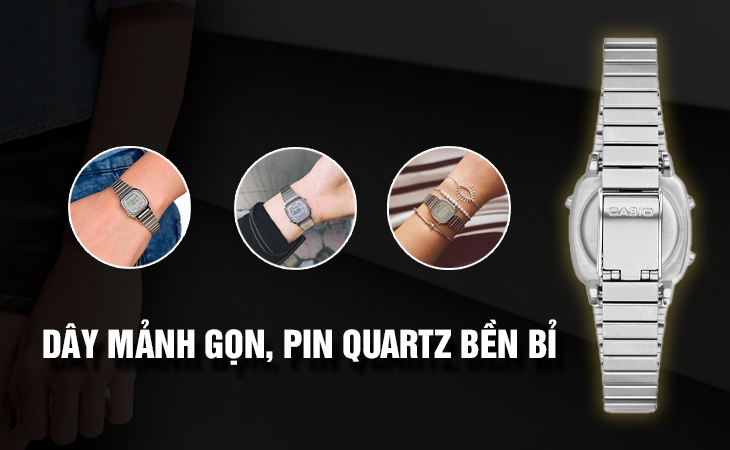 Casio LA670WA-7DF dây mảnh pin bền