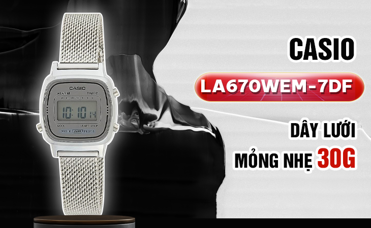 Casio LA670WEM-7DF dây lưới nhẹ 30g