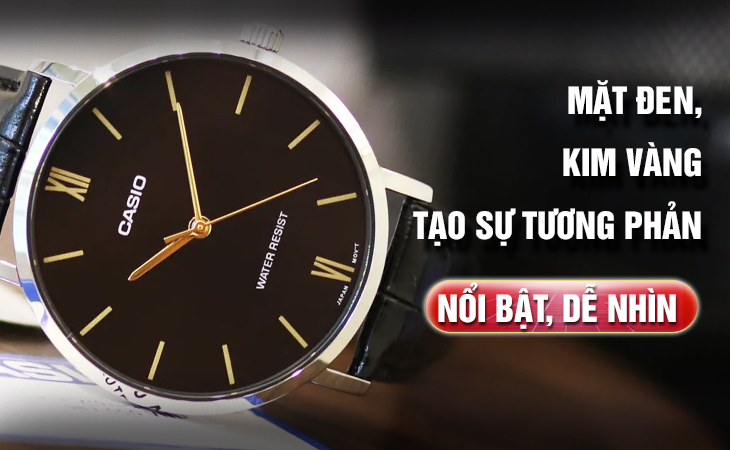 Casio MTP-VT01L-1BUDF mặt đen kim vàng