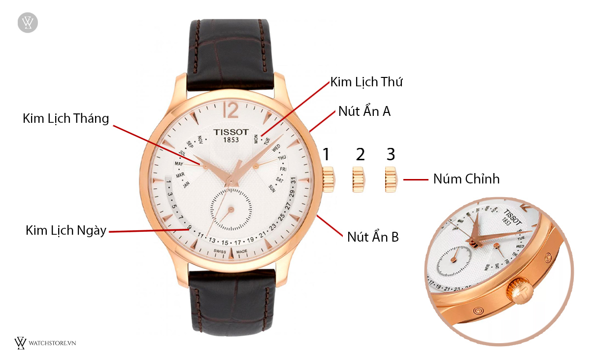 chỉnh đồng hồ Tissot Lịch Vạn Niên