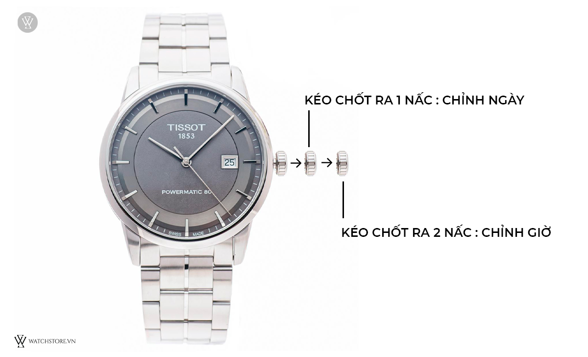 Chỉnh ngày đồng hồ Tissot Analog