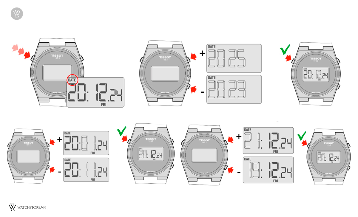 Chỉnh ngày đồng hồ Tissot Digital