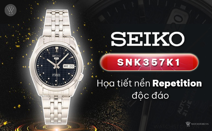 Seiko SNK357K1 họa tiết nền Repetiton