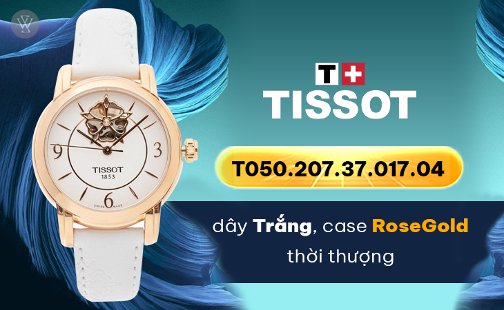 Tissot T050.207.37.017.04 dây trắng case RoseGold