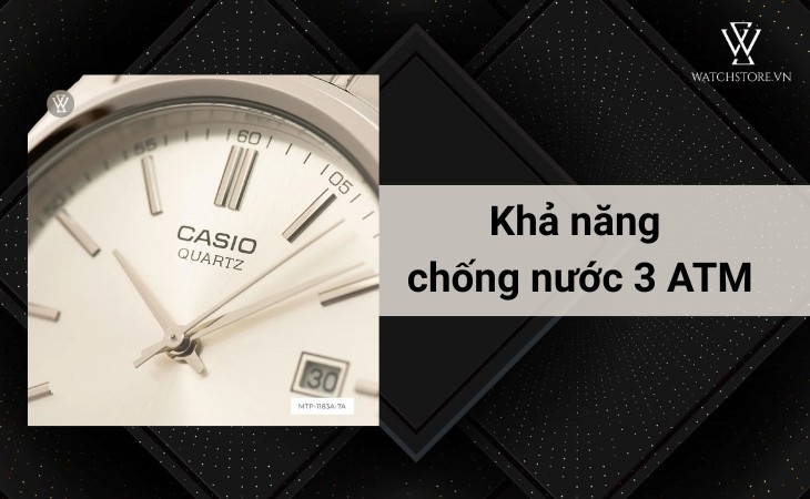 đồng hồ Casio MTP-1183A-7ADF chính hãng có thể dùng trong việc rửa tay, đi mưa nhẹ