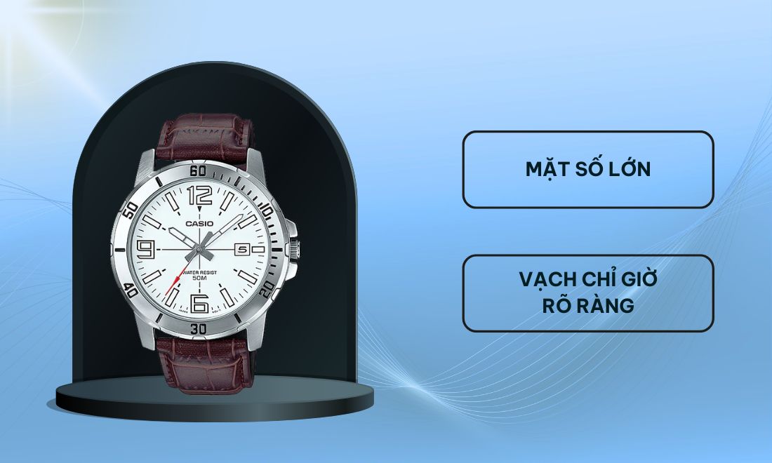 Mặt số lớn, vạch chỉ giờ rõ ràng, dễ đọc