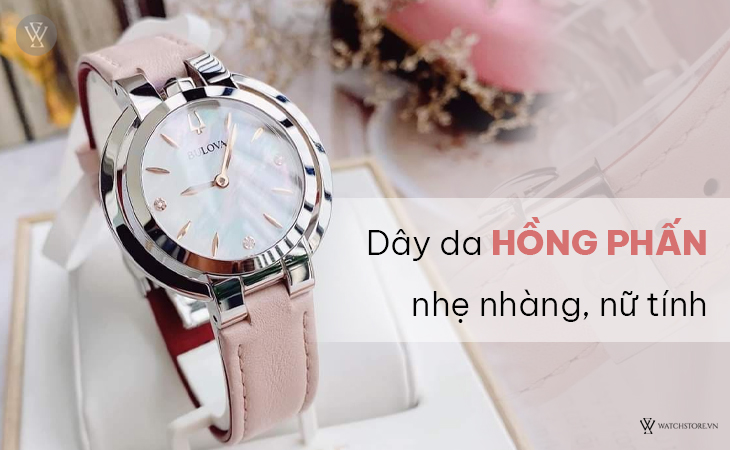 Bulova 96P197 dây da hồng phấn