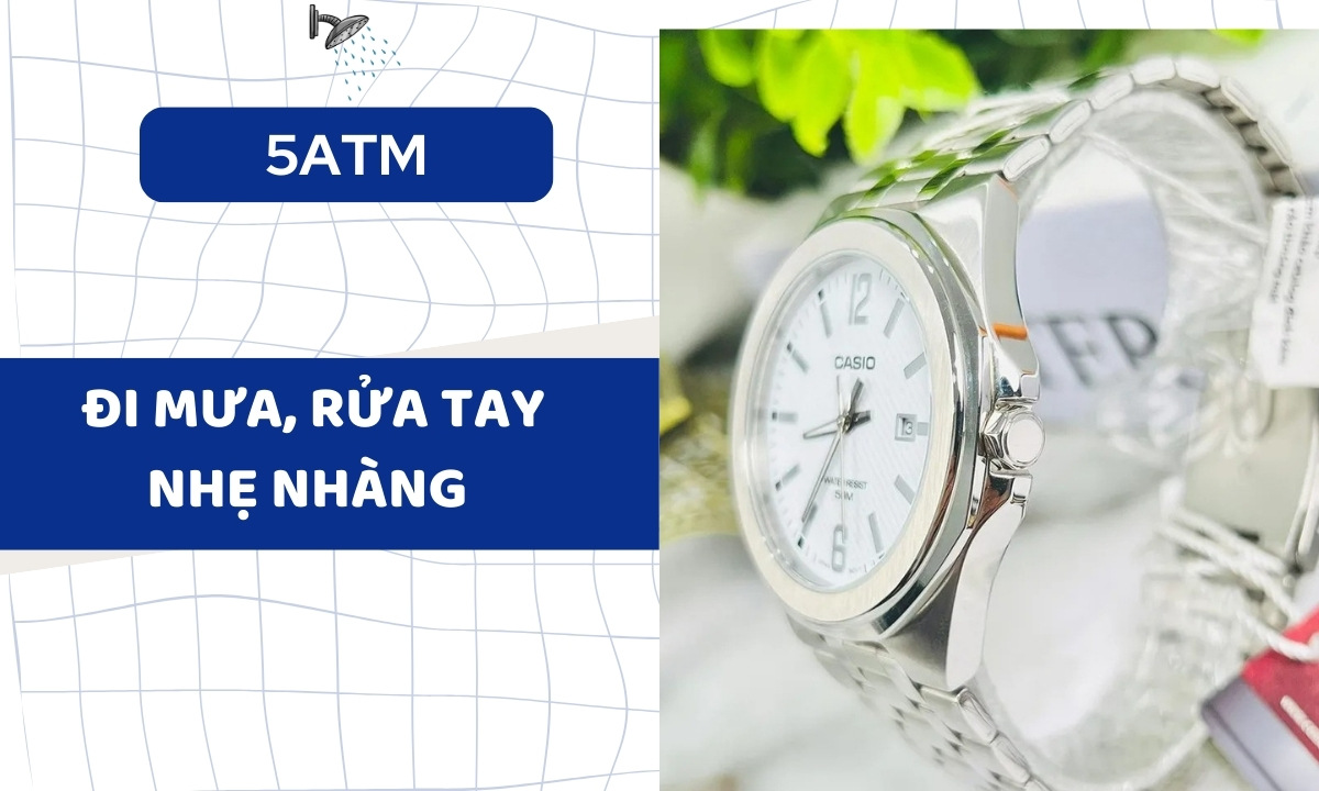 đồng hồ Casio MTP-E158D-7AVDF có khả năng chống nước 5ATM