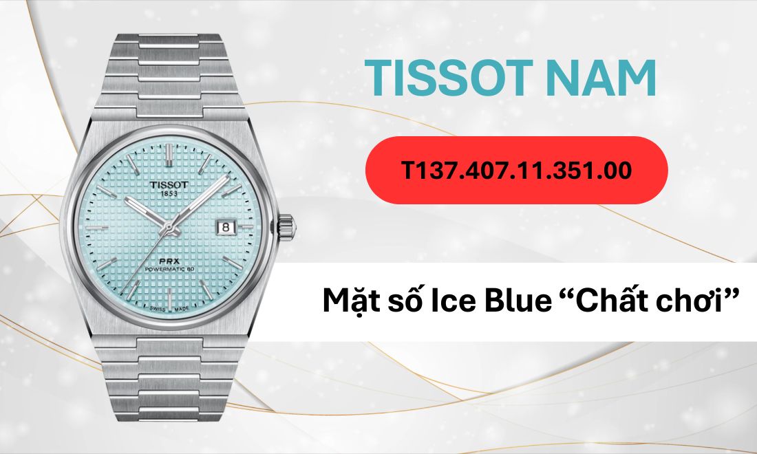 T137.407.11.041.00 sở hữu mặt số ice blue màu xanh sáng thanh lịch