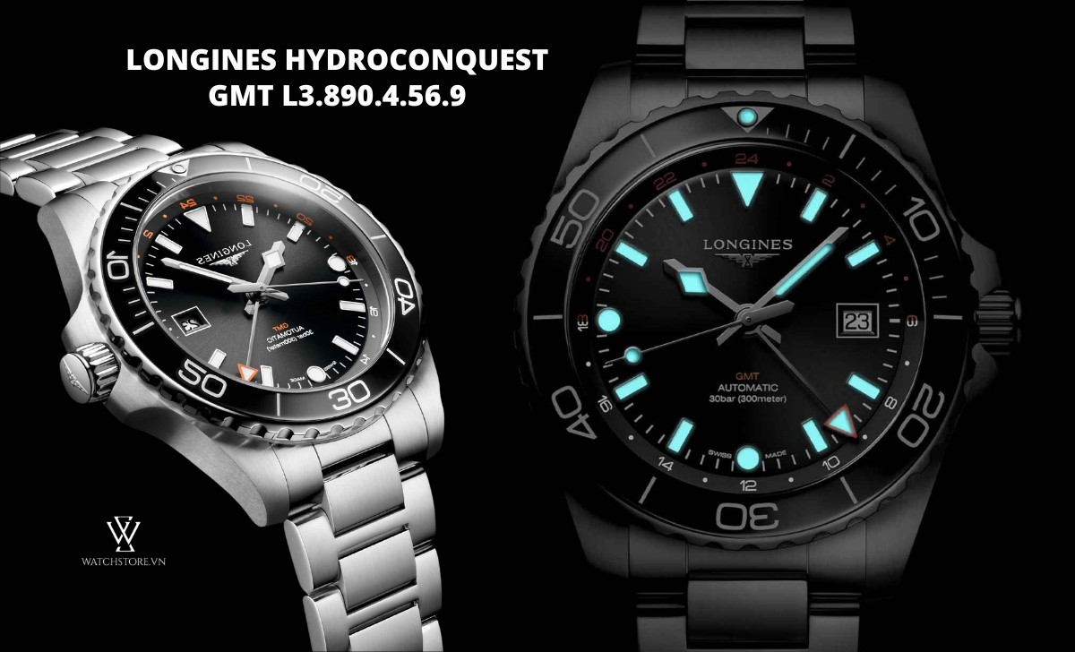 Danh sách 11 mẫu đồng hồ Longines mới nhất phát hành 2024 4 Longines HydroConquest GMT L3.890.4.56.6