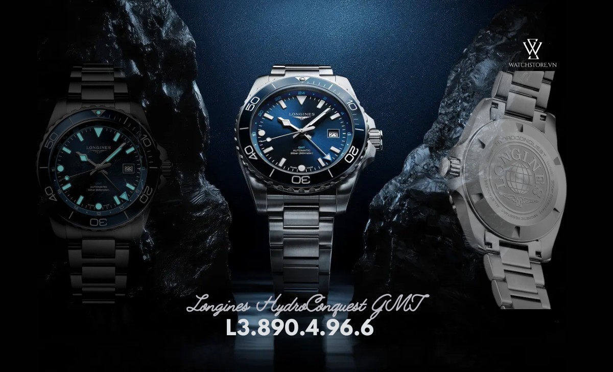 Danh sách 11 mẫu đồng hồ Longines mới nhất phát hành 2024 2 Longines HydroConquest GMT L3.890.4.96.6