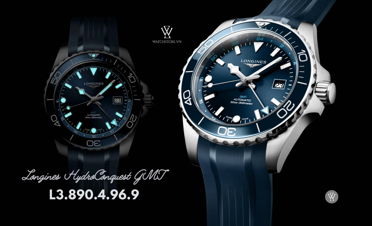 Danh sách 11 mẫu đồng hồ Longines mới nhất phát hành 2024 1 Longines HydroConquest GMT L3.890.4.96.9