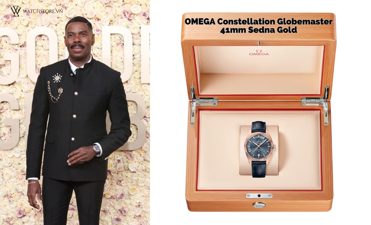 8 chiếc đồng hồ OMEGA tuyệt đẹp xuất hiện tại Quả cầu vàng 2024 7 OMEGA Constellation Globemaster Sedna Gold Colman Domingo