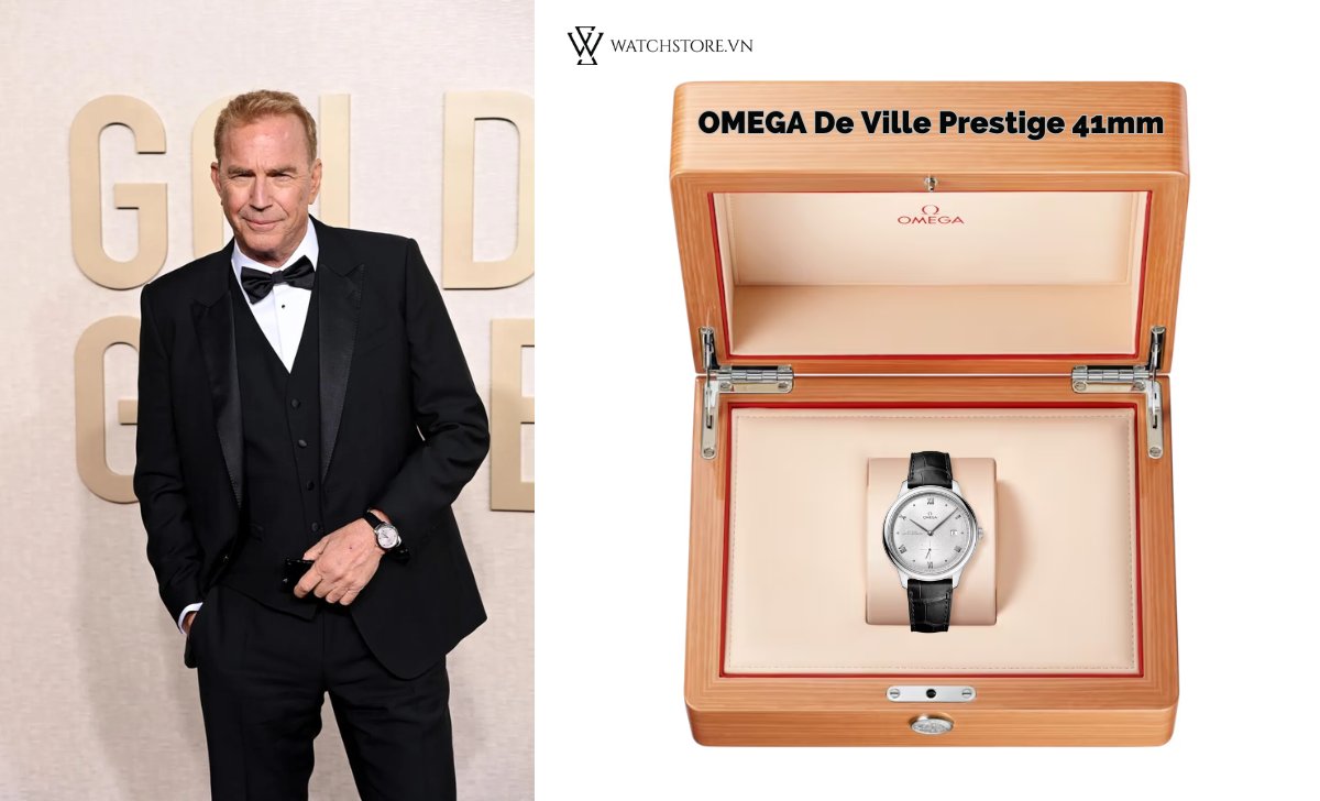 8 chiếc đồng hồ OMEGA tuyệt đẹp xuất hiện tại Quả cầu vàng 2024 2 OMEGA De Ville Prestige 41mm Kevin Costner