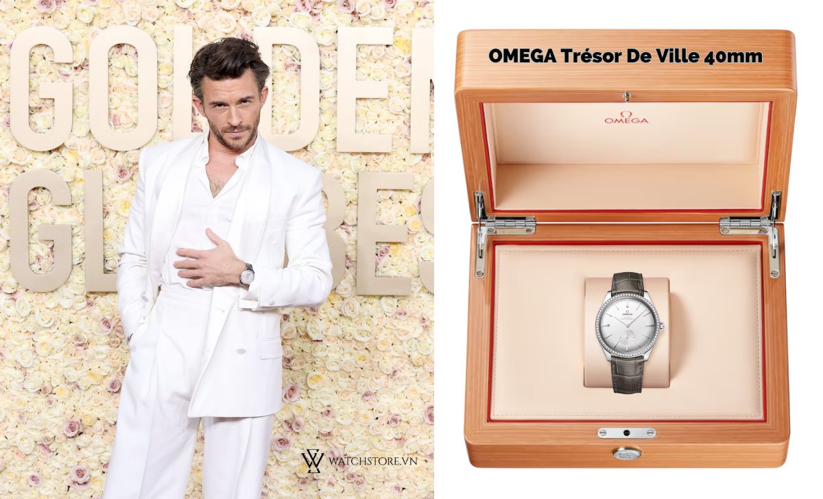 8 chiếc đồng hồ OMEGA tuyệt đẹp xuất hiện tại Quả cầu vàng 2024 5 OMEGA De Ville Trésor 40mm Steel Jonathan Bailey