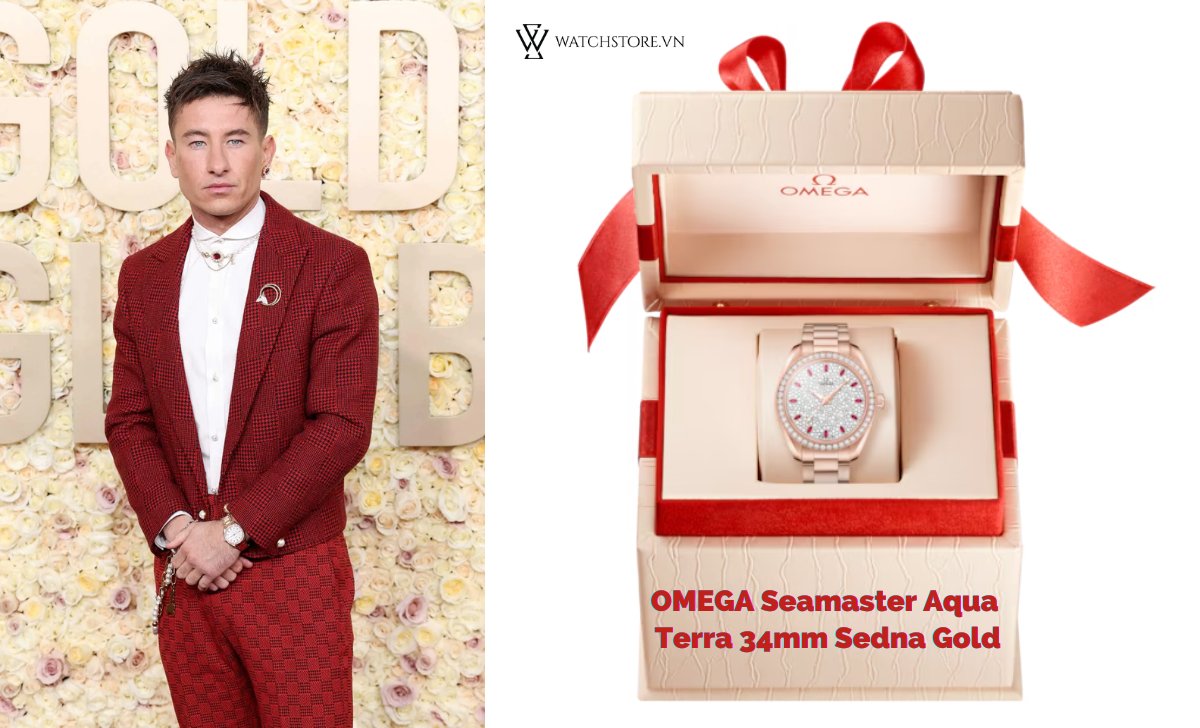 8 chiếc đồng hồ OMEGA tuyệt đẹp xuất hiện tại Quả cầu vàng 2024 3 OMEGA Seamaster Aqua Terra Sedna Gold Barry Keoghan