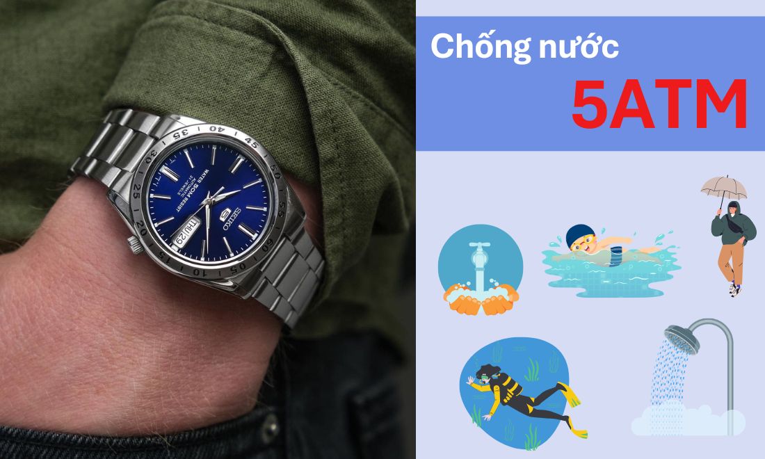 Khả năng chống nước ở mức 5ATM, tương đương độ sâu 500 mét