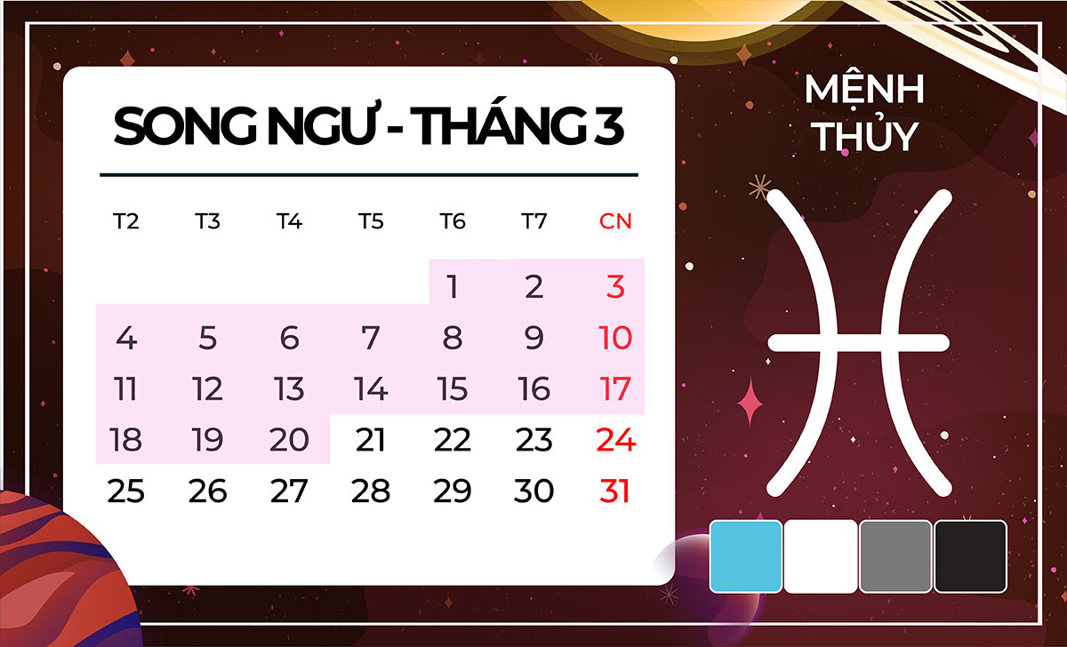 Sinh tháng 3 hợp màu gì? Gợi ý mẫu đồng hồ như ý, phát tài 2 Song Ngư tháng 3 hợp màu gì