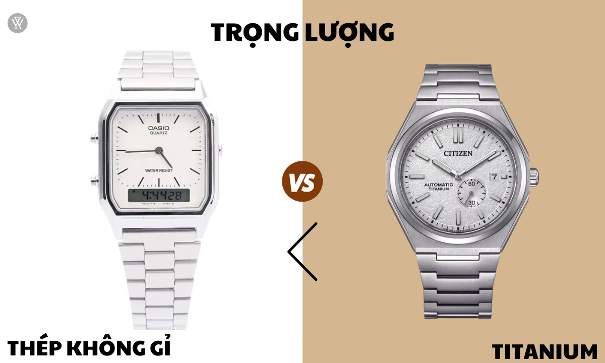 So sánh đồng hồ titanium và đồng hồ thép không gỉ 8 Trọng lượng của đồng hồ thép không gỉ và đồng hồ titanium