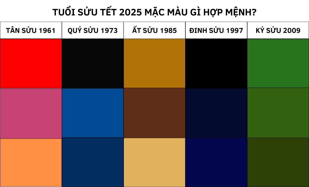 Tết 2025 mặc màu gì hợp tuổi thu hút tài lộc tình duyên 4 tuổi Sửu Tết 2025 mặc màu gì