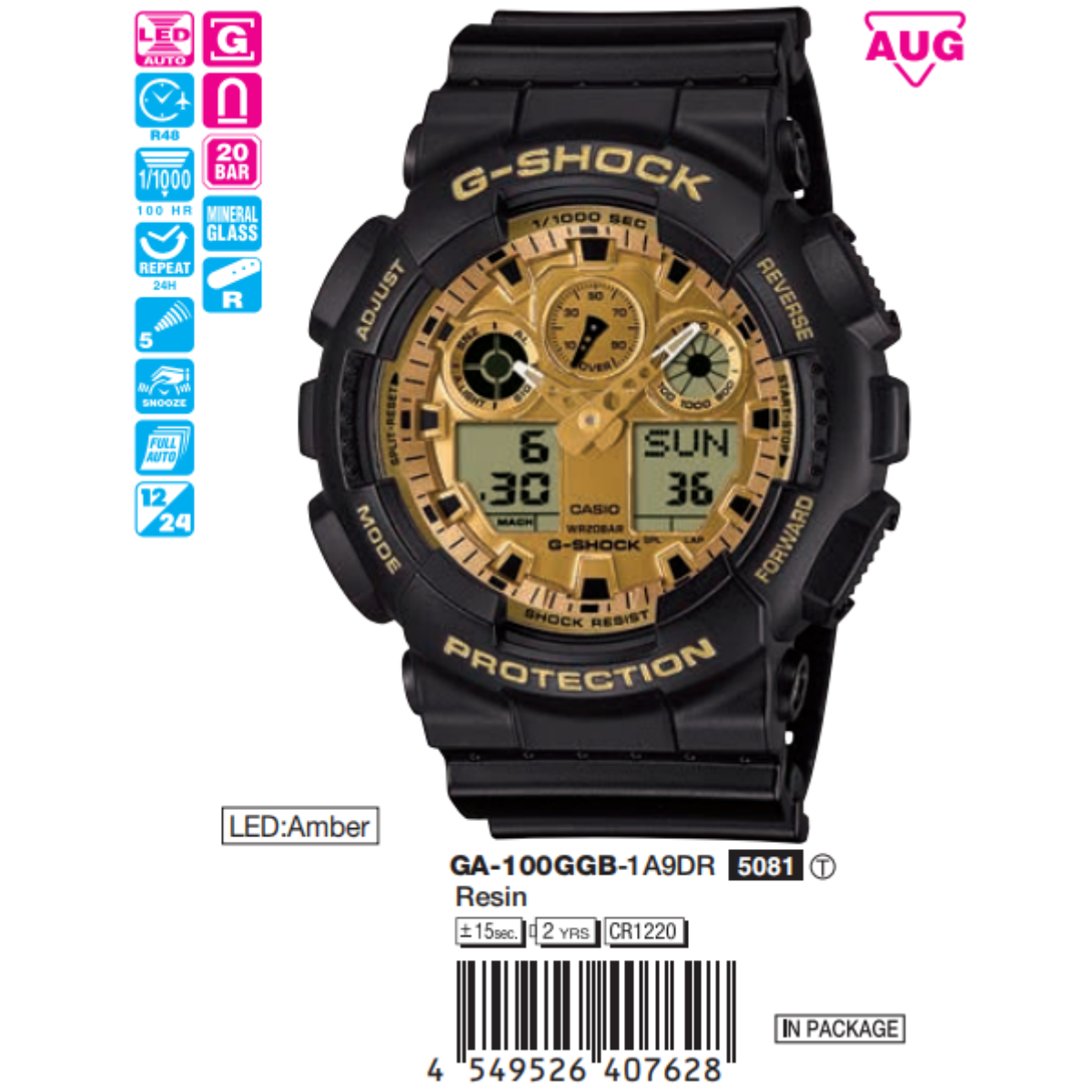 Casio 55.0 X 51.2mm Nam GA-100GGB-1A9DR