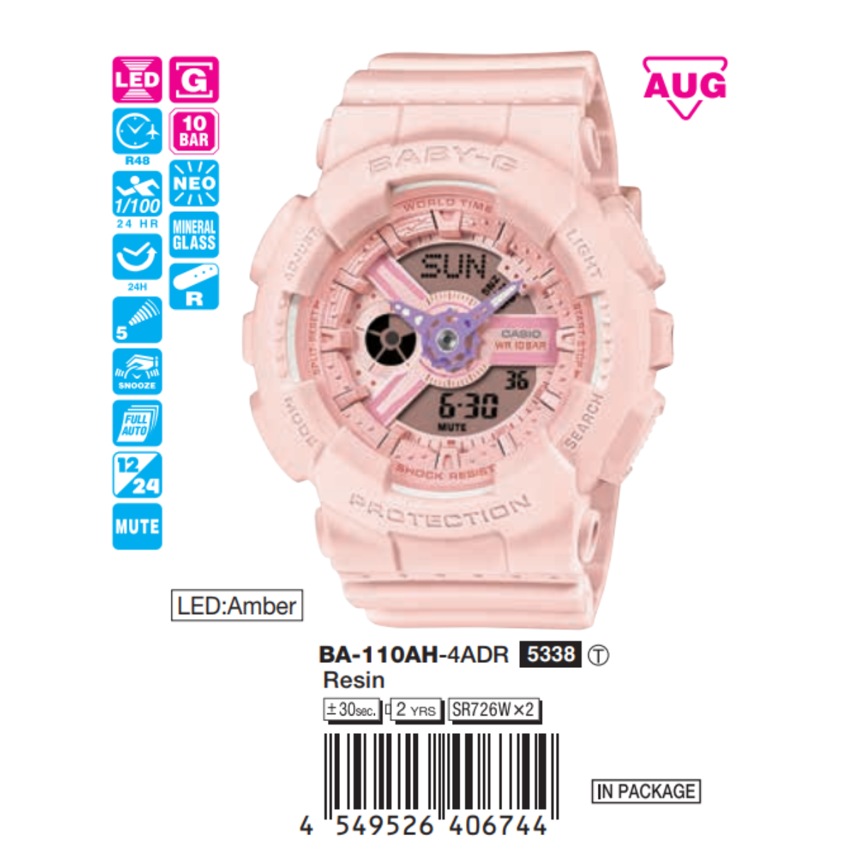 Casio 43.4mm Nữ BA-110AH-4ADR