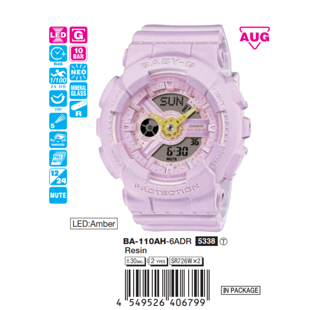 Casio 43.4mm Nữ BA-110AH-6ADR