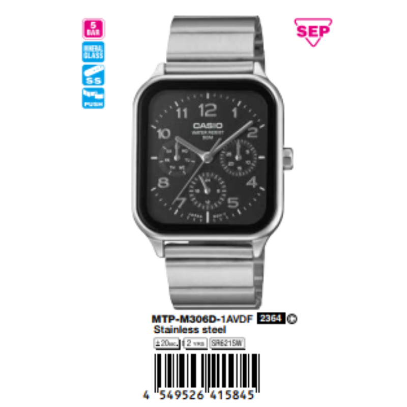 Casio 44.5mm Nam MTP-M306D-1AVDF