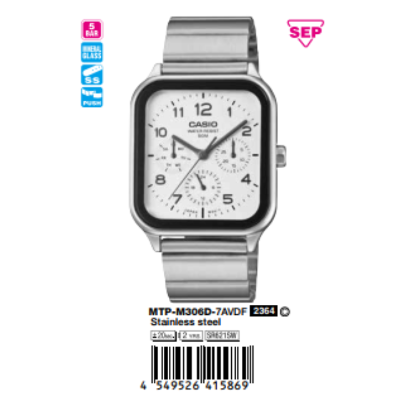 Casio 44.5mm Nam MTP-M306D-7AVDF