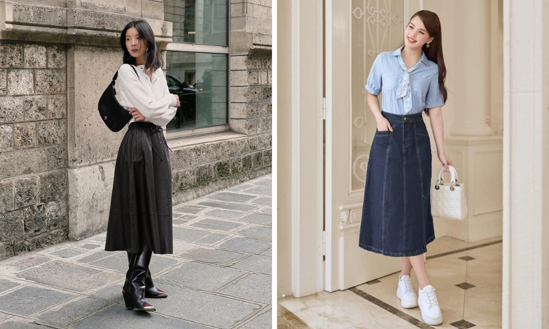 Đi đám cưới mặc gì? 20+ Gợi ý Phối đồ HIỆN ĐẠI, SANG TRỌNG cho NAM và NỮ 5 Thanh lịch, hiện đại với set đồ áo sơ mi và chân váy
