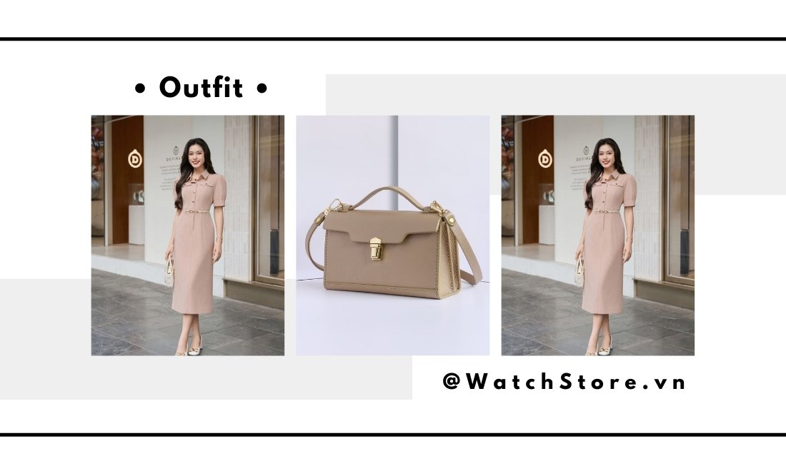 Phối đồ công sở 2025 – 15 outfit thanh lịch và hiện đại cho nàng 22 Đầm công sở đơn sắc màu nude, dáng chữ A thanh lịch