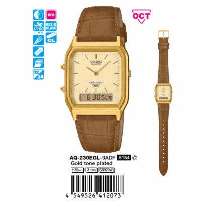 Đồng hồ Casio 29.8mm Unisex AQ-230EGL-9ADF chính hãng Ảnh sản phẩm Casio 29.8mm Unisex AQ-230EGL-9ADF