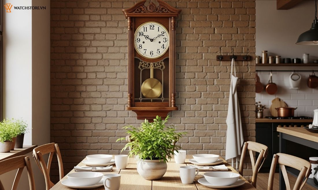 Vị trí treo đồng hồ quả lắc hợp phong thủy mang tài lộc 4 Đồng hồ quả lắc treo phòng ăn