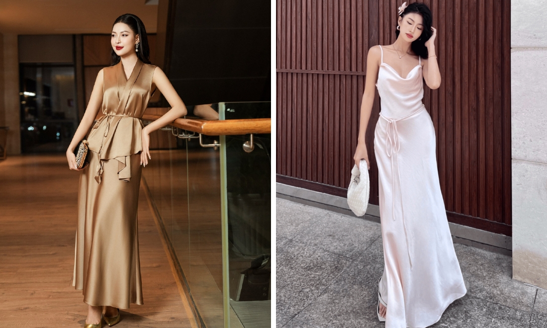 Đi đám cưới mặc gì? 20+ Gợi ý Phối đồ HIỆN ĐẠI, SANG TRỌNG cho NAM và NỮ 3 Váy lụa dài sang chảnh thể hiện gu thời trang cá nhân đỉnh cao