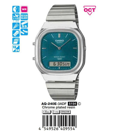 Đồng hồ Casio 38.8 Unisex AQ-240E-3ADF chính hãng Ảnh sản phẩm Casio 38.8 Unisex AQ-240E-3ADF