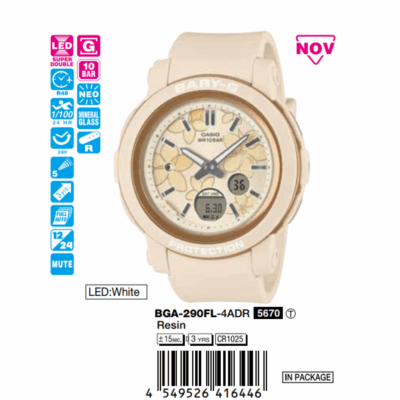 Ảnh sản phẩm Casio 41.5mm Nữ BGA-290FL-4ADR